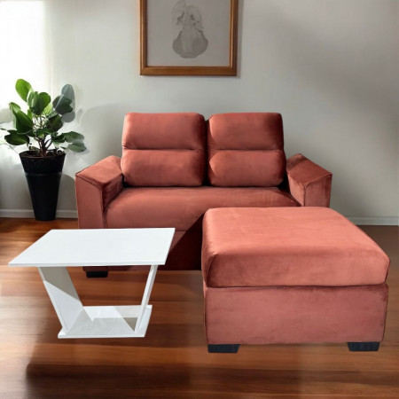 SOFA PIRIBEBUY 2 LUGARES TERRACOTA + PUFF + MESITA