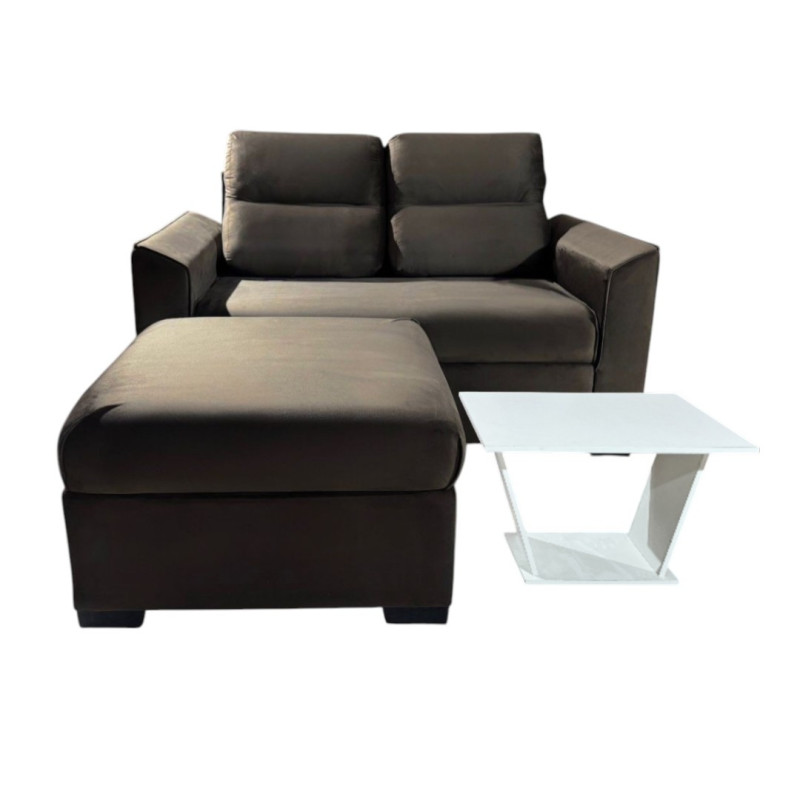SOFA PIRIBEBUY 2 LUGARES MARRÓN + PUFF + MESITA