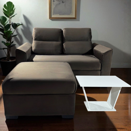 SOFA PIRIBEBUY 2 LUGARES MARRÓN + PUFF + MESITA