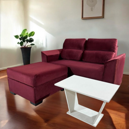 SOFA PIRIBEBUY 2 LUGARES BORDO + PUFF + MESITA