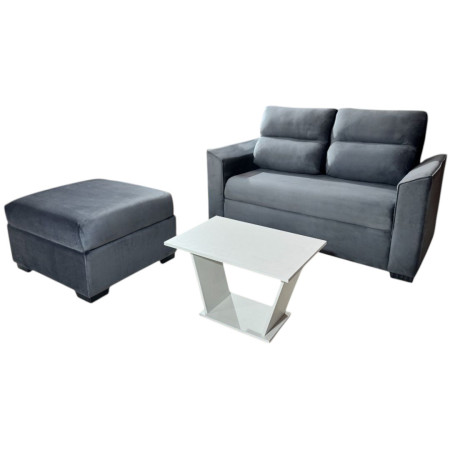 SOFA PIRIBEBUY 2 LUGARES GRIS + PUFF + MESITA