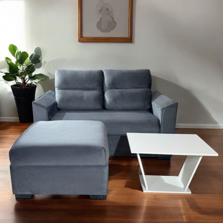 SOFA PIRIBEBUY 2 LUGARES GRIS + PUFF + MESITA