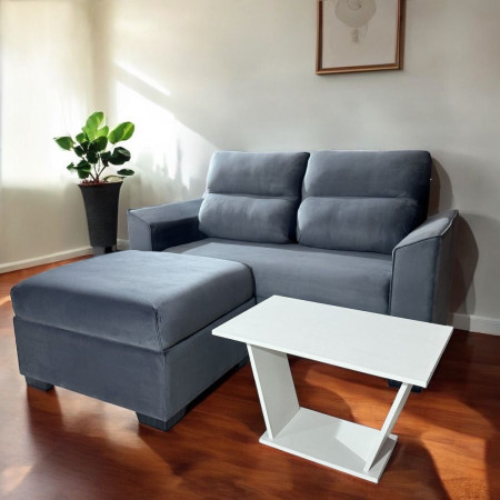 SOFA PIRIBEBUY 2 LUGARES GRIS + PUFF + MESITA