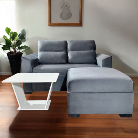 SOFA PIRIBEBUY 2 LUGARES GRIS + PUFF + MESITA
