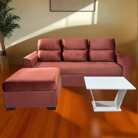 SOFA PIRIBEBUY 3 LUGARES TERRACOTA+ PUFF + MESITA