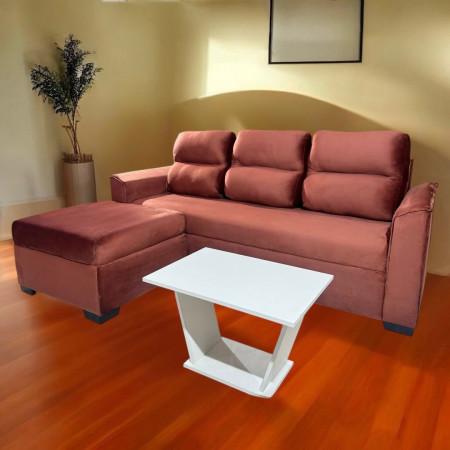 SOFA PIRIBEBUY 3 LUGARES TERRACOTA+ PUFF + MESITA