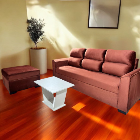 SOFA PIRIBEBUY 3 LUGARES TERRACOTA+ PUFF + MESITA