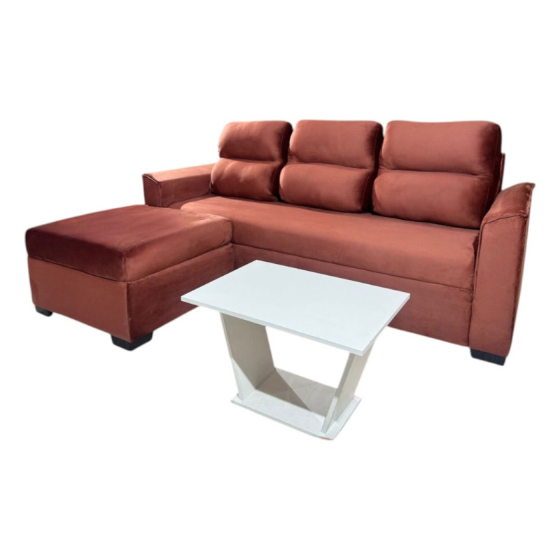 SOFA PIRIBEBUY 3 LUGARES TERRACOTA+ PUFF + MESITA