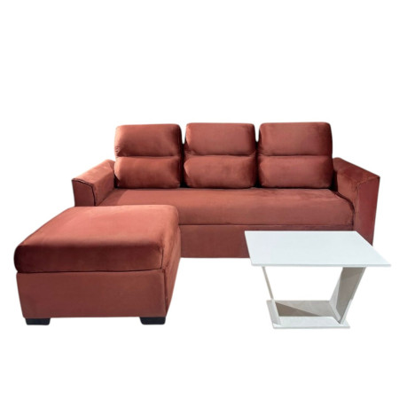 SOFA PIRIBEBUY 3 LUGARES TERRACOTA+ PUFF + MESITA