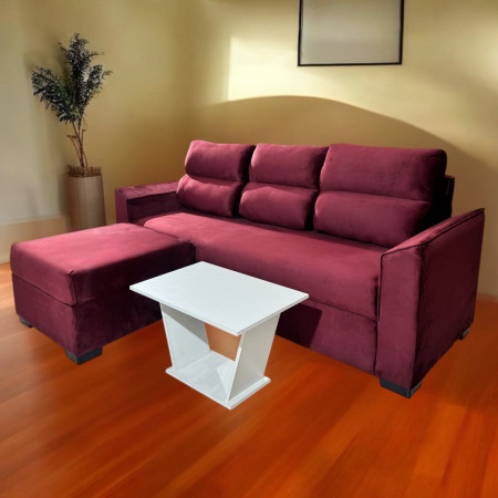 SOFA PIRIBEBUY 3 LUGARES BORDO + PUFF + MESITA