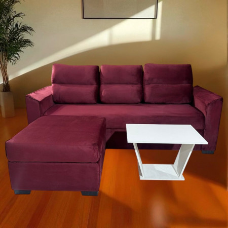 SOFA PIRIBEBUY 3 LUGARES BORDO + PUFF + MESITA