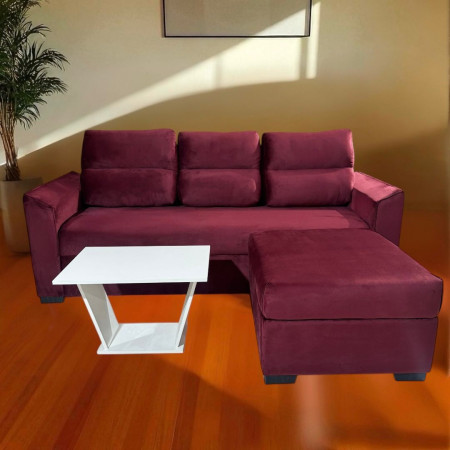 SOFA PIRIBEBUY 3 LUGARES BORDO + PUFF + MESITA