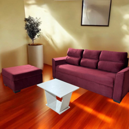 SOFA PIRIBEBUY 3 LUGARES BORDO + PUFF + MESITA