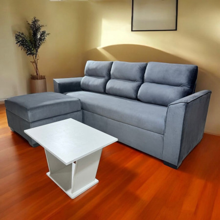 SOFA PIRIBEBUY 3 LUGARES GRIS + PUFF + MESITA