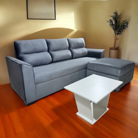 SOFA PIRIBEBUY 3 LUGARES GRIS + PUFF + MESITA