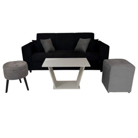 SOFA SAN JUAN NEGRO 3 LUGARES + 2 PUFF + 4 ALMOHADAS + MESITA