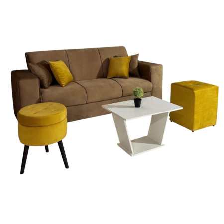 SOFA SAN JUAN BEIGE 3 LUGARES + 2 PUFF + 4 ALMOHADAS + MESITA