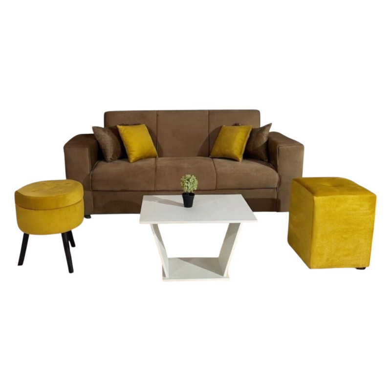 SOFA SAN JUAN BEIGE 3 LUGARES + 2 PUFF + 4 ALMOHADAS + MESITA