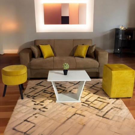 SOFA SAN JUAN BEIGE 3 LUGARES + 2 PUFF + 4 ALMOHADAS + MESITA