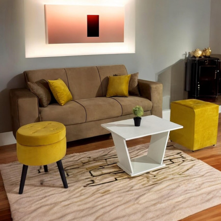 SOFA SAN JUAN BEIGE 3 LUGARES + 2 PUFF + 4 ALMOHADAS + MESITA