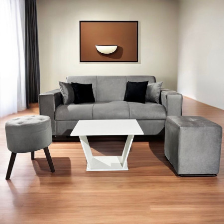 SOFA SAN JUAN GRIS 3 LUGARES + 2 PUFF + 4 ALMOHADAS + MESITA