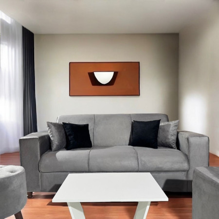 SOFA SAN JUAN GRIS 3 LUGARES + 2 PUFF + 4 ALMOHADAS + MESITA