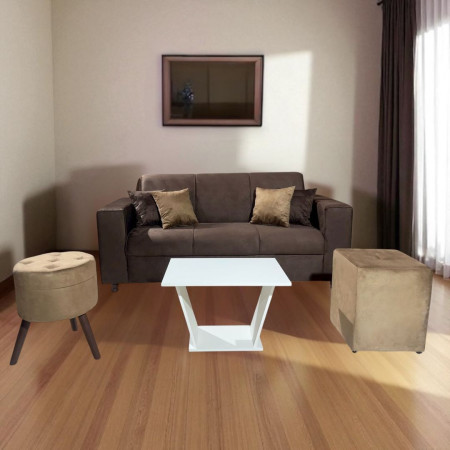 SOFA SAN JUAN MARRÓN 3 LUGARES + 2 PUFF + 4 ALMOHADAS + MESITA