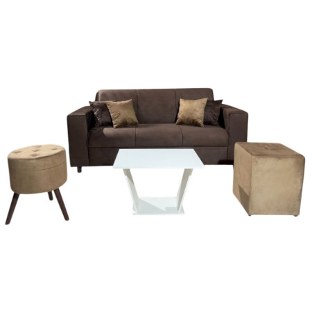 SOFA SAN JUAN MARRÓN 3 LUGARES + 2 PUFF + 4 ALMOHADAS + MESITA