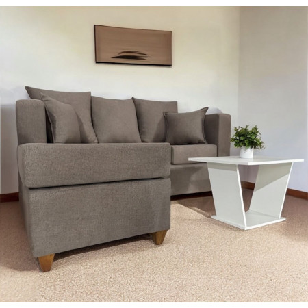 SOFA TOBATI 2L + CHAISE MOVIBLE MARRON PINO + 2 ALMOHADAS + MESITA