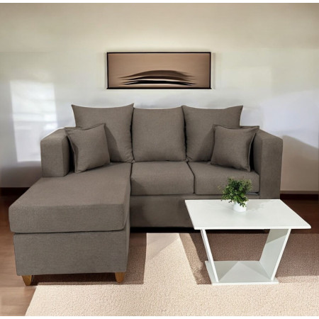 SOFA TOBATI 2L + CHAISE MOVIBLE MARRON PINO + 2 ALMOHADAS + MESITA