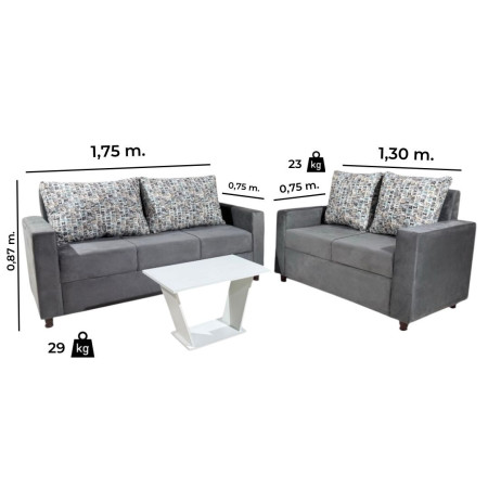 SOFA YPACARAI 3-2 LUGARES GRIS + MESITA DE RAGALO