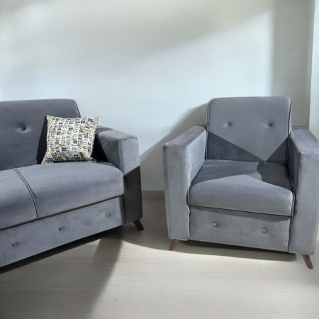 SOFA ITAUGUA  3-1-1 GRIS C/2 ALMOHADAS + MESITA BLANCO DE REGALO