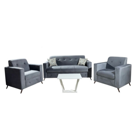 SOFA ITAUGUA  3-1-1 GRIS C/2 ALMOHADAS + MESITA BLANCO DE REGALO