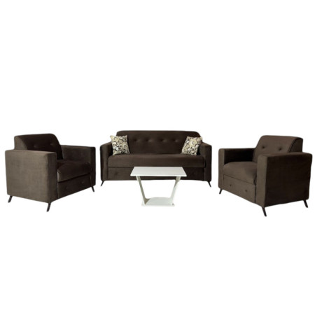 SOFA ITAUGUA  3-1-1 MARRÓN C/2 ALMOHADAS + MESITA BLANCO DE REGALO