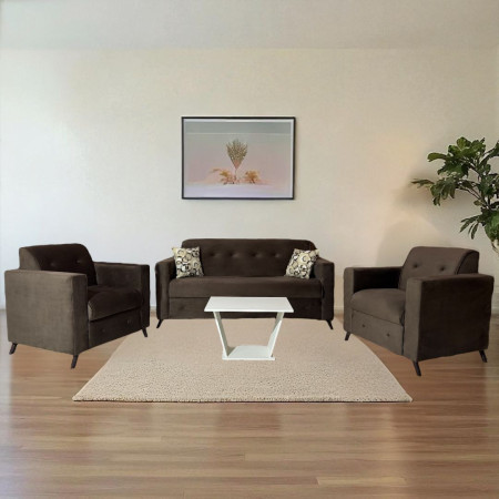 SOFA ITAUGUA  3-1-1 MARRÓN C/2 ALMOHADAS + MESITA BLANCO DE REGALO