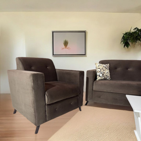 SOFA ITAUGUA  3-1-1 MARRÓN C/2 ALMOHADAS + MESITA BLANCO DE REGALO