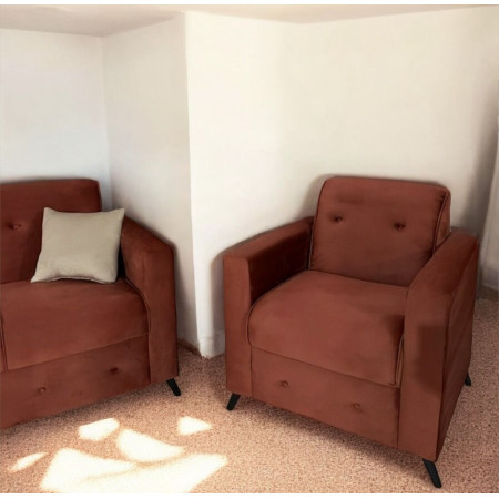 SOFA ITAUGUA  3-1-1 TERRACOTA C/2 ALMOHADAS + MESITA BLANCO DE REGALO