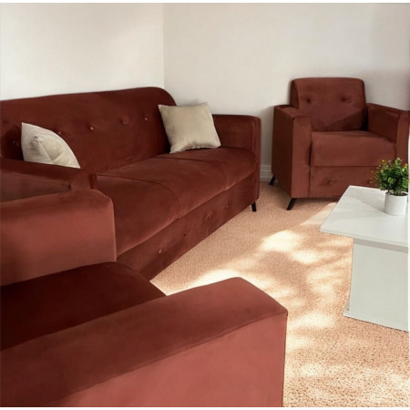 SOFA ITAUGUA  3-1-1 TERRACOTA C/2 ALMOHADAS + MESITA BLANCO DE REGALO