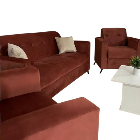 SOFA ITAUGUA  3-1-1 TERRACOTA C/2 ALMOHADAS + MESITA BLANCO DE REGALO