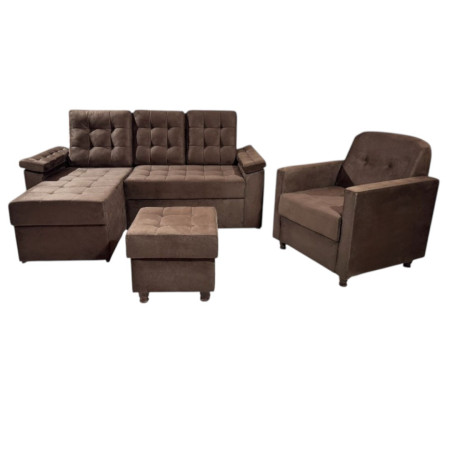 COMBO YPANE MARRÓN + POLTRONA + PUFF
