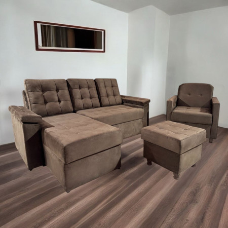 COMBO YPANE MARRÓN + POLTRONA + PUFF