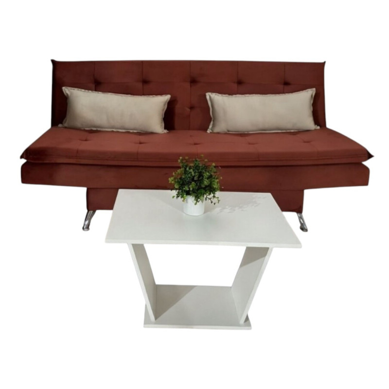 SOFA CAMA ITAPUA TERRACOTA + ALMOHADAS + MESITA BLANCO DE REGALO