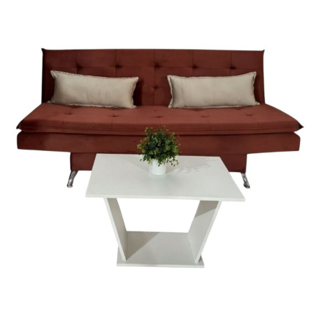 SOFA CAMA ITAPUA TERRACOTA + ALMOHADAS + MESITA BLANCO DE REGALO