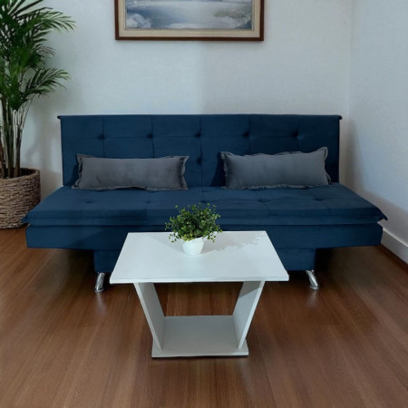 SOFA CAMA ITAPUA AZUL + ALMOHADAS + MESITA BLANCO DE REGALO