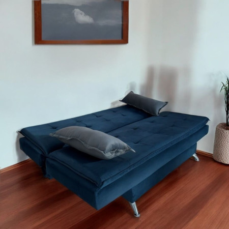 SOFA CAMA ITAPUA AZUL + ALMOHADAS + MESITA BLANCO DE REGALO