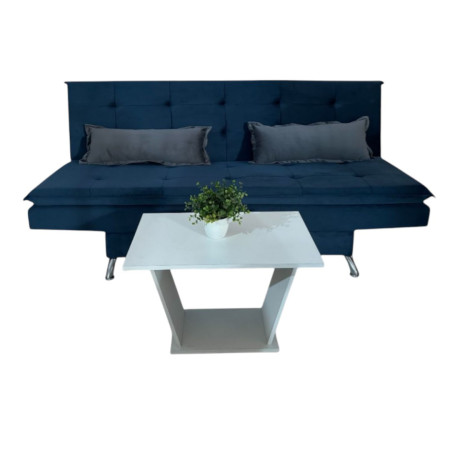 SOFA CAMA ITAPUA AZUL + ALMOHADAS + MESITA BLANCO DE REGALO