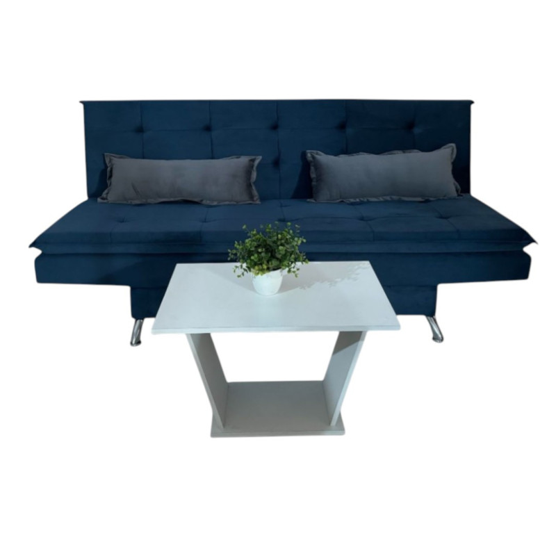 SOFA CAMA ITAPUA AZUL + ALMOHADAS + MESITA BLANCO DE REGALO