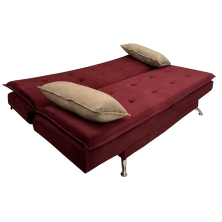 SOFA CAMA ITAPUA BORDO + ALMOHADAS + MESITA BLANCO DE REGALO