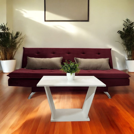 SOFA CAMA ITAPUA BORDO + ALMOHADAS + MESITA BLANCO DE REGALO