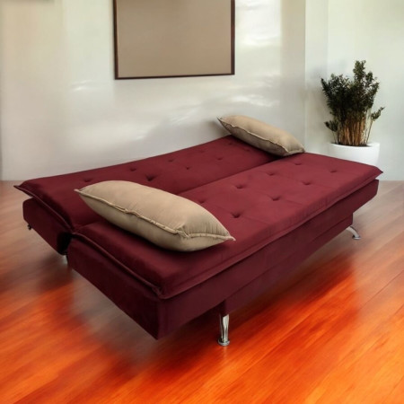 SOFA CAMA ITAPUA BORDO + ALMOHADAS + MESITA BLANCO DE REGALO